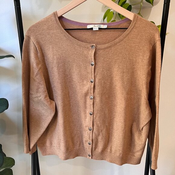 Boden Sweaters - Boden Button Front Cardigan Sweater Brown Tan Size 18 Soft Knit Round Neck